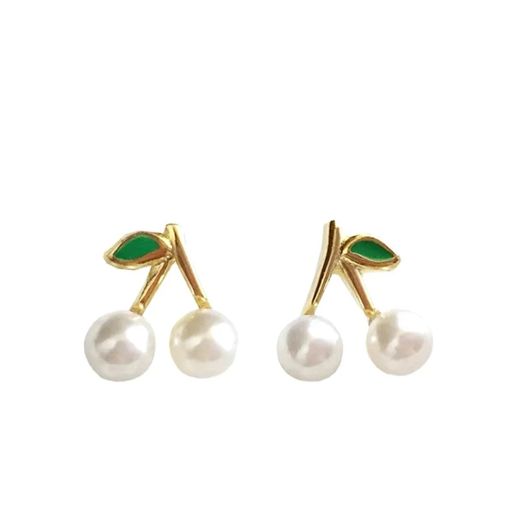 NEW Women's‎ Earrings Gold Plated S925 Dainty Cherries Studs Size 0.7 x 0.3 cm